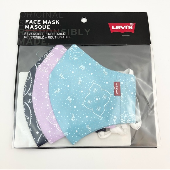 Levi's Accessories - Levi's Re-Usable Bandana Print Reversible Face Mask Small Blue Orchid Navy 3